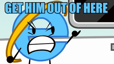 A Cartoon Character With The Words Get Him Out Of Here Behind Him GIF