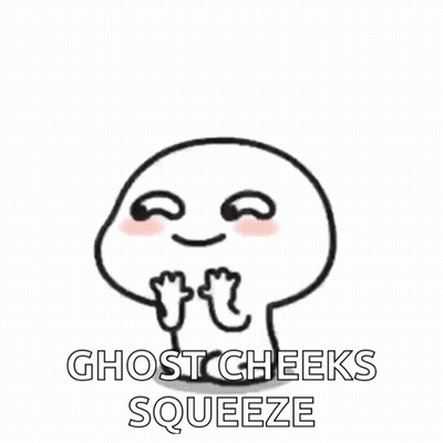 A Cartoon Character With The Words Ghost Cheeks Squeeze Written Below It GIF