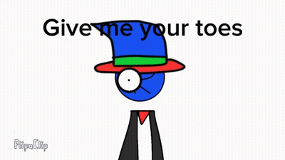 A Cartoon Character With The Words Give Me Your Toes On The Bottom GIF