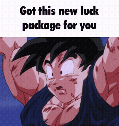 A Cartoon Character With The Words " Got This New Luck Package For You " GIF