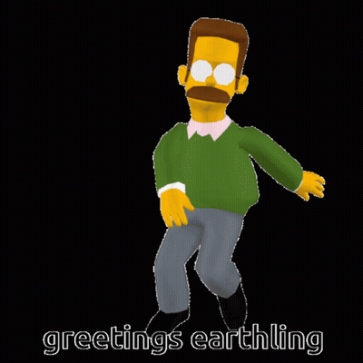 A Cartoon Character With The Words Greetings Earthling Written On The Bottom GIF