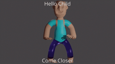 A Cartoon Character With The Words Hello Child Come Closer GIF
