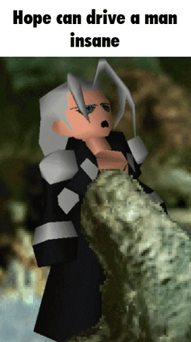 A Cartoon Character With The Words Hope Can Drive A Man Insane On The Bottom GIF