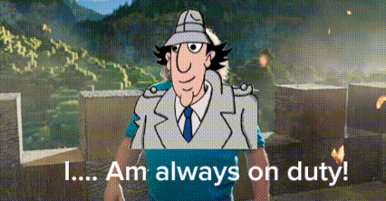 A Cartoon Character With The Words I Am Always On Duty Behind Him GIF