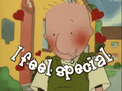 A Cartoon Character With The Words " I Feel Special " On It GIF