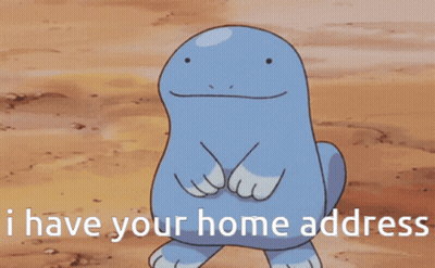 A Cartoon Character With The Words " I Have Your Home Address " On The Bottom GIF