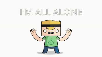 A Cartoon Character With The Words " I 'M All Alone " Above Him GIF