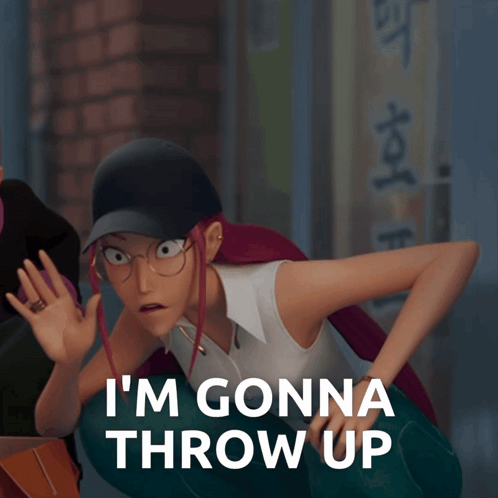 A Cartoon Character With The Words I 'M Gonna Throw Up On The Bottom GIF