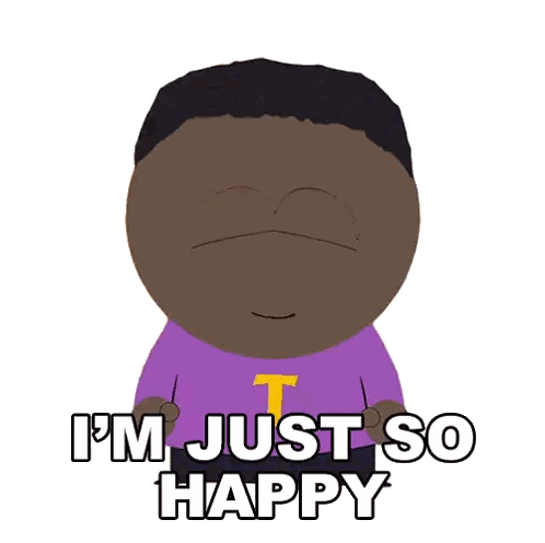 A Cartoon Character With The Words I 'M Just So Happy Sticker