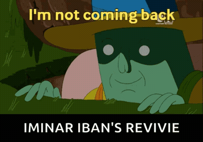 A Cartoon Character With The Words I 'M Not Coming Back Written Above Him GIF