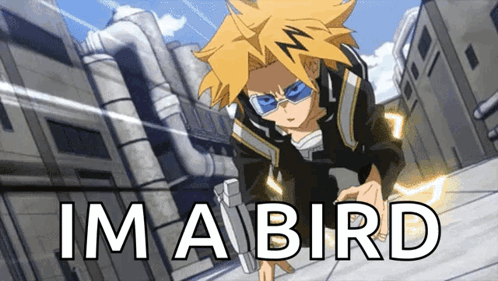 A Cartoon Character With The Words Im A Bird Written Below Him GIF
