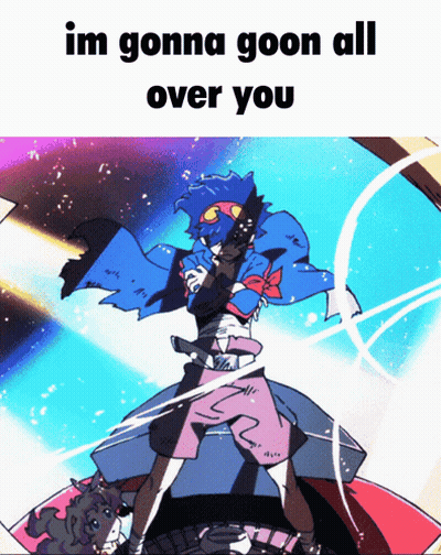 A Cartoon Character With The Words Im Gonna Goon All Over You Below Him GIF