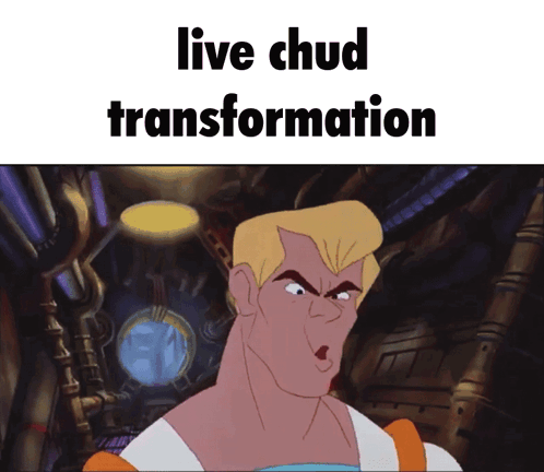 A Cartoon Character With The Words Live Chud Transformation GIF