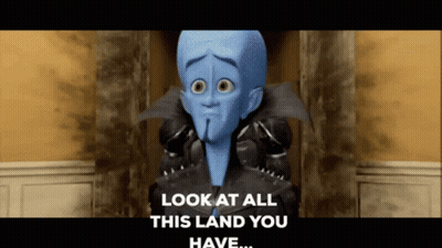 A Cartoon Character With The Words Look At All This Land You Have On The Bottom GIF