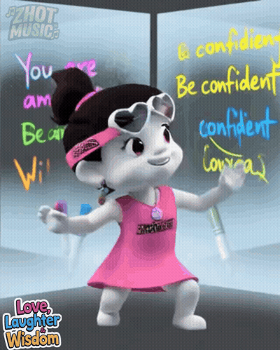 A Cartoon Character With The Words Love Laughter Wisdom On The Bottom Right GIF