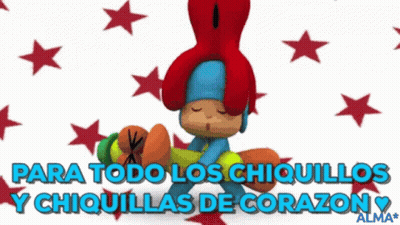 A Cartoon Character With The Words Para Todo Los Chiquillos Y Chiquillas De Corazon On The Bottom GIF