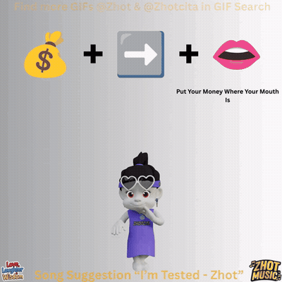 A Cartoon Character With The Words Put Your Money Where Your Mouth Is At The Top GIF