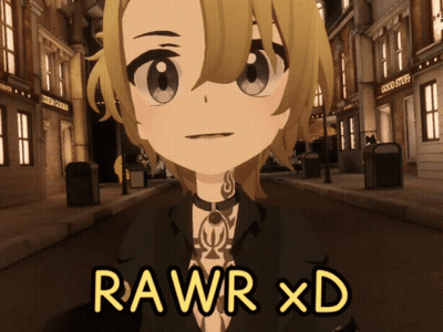 A Cartoon Character With The Words Rawr Xd On The Bottom Right GIF