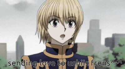 A Cartoon Character With The Words Sending Love To Ushii 'S Frens Written Below Him GIF