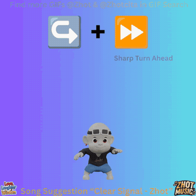 A Cartoon Character With The Words Sharp Turn Ahead On The Top GIF