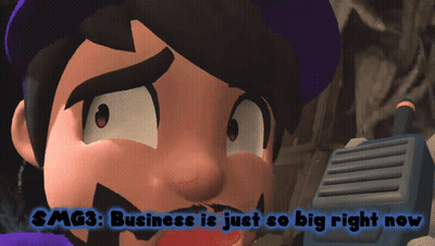 A Cartoon Character With The Words Smg3 Business Is Just So Big Right Now Below Him GIF