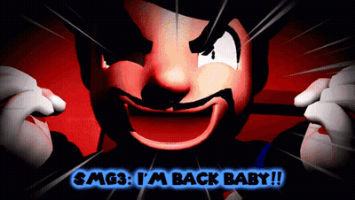 A Cartoon Character With The Words Smg3 I 'M Back Baby Written Below Him GIF
