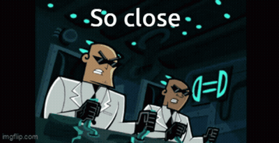 A Cartoon Character With The Words So Close Above Him GIF