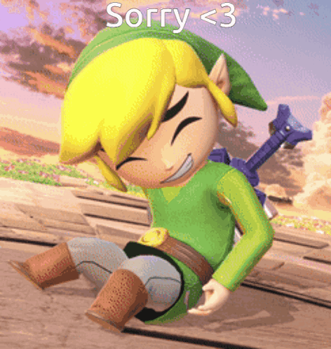 A Cartoon Character With The Words Sorry < 3 Written Above Him GIF