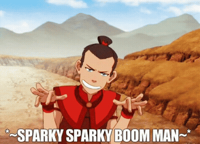 A Cartoon Character With The Words Sparky Sparky Boom Man On The Bottom GIF