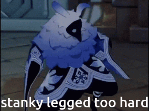 A Cartoon Character With The Words Stanky Legged Too Hard Written Below It GIF
