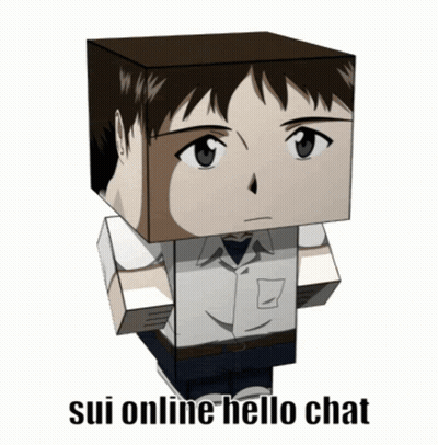 A Cartoon Character With The Words Sui Online Hello Chat On The Bottom Right GIF