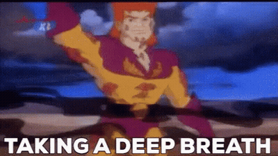 A Cartoon Character With The Words Taking A Deep Breath GIF