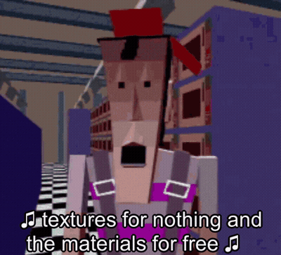 A Cartoon Character With The Words Textures For Nothing And The Materials For Free On It GIF