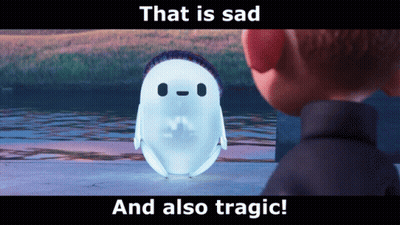 A Cartoon Character With The Words That Is Sad And Also Tragic On The Bottom GIF