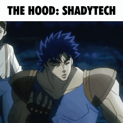 A Cartoon Character With The Words The Hood Shadytech On The Top GIF