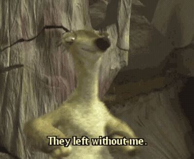 A Cartoon Character With The Words They Left Without Me GIF