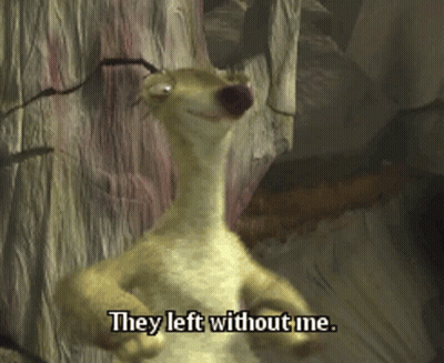 A Cartoon Character With The Words They Left Without Me On It GIF