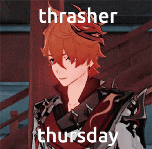 A Cartoon Character With The Words Thrasher Thursday Written On It GIF