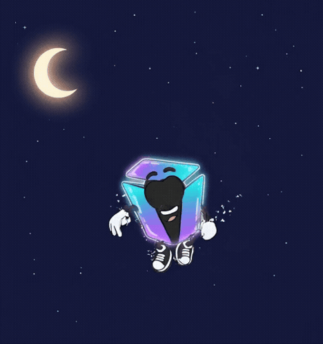 A Cartoon Character With The Words To The Moon Written On The Bottom GIF