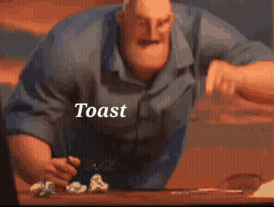 A Cartoon Character With The Words Toast Is Toast Written On His Face GIF