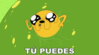 A Cartoon Character With The Words " Tu Puedes " In White Letters GIF