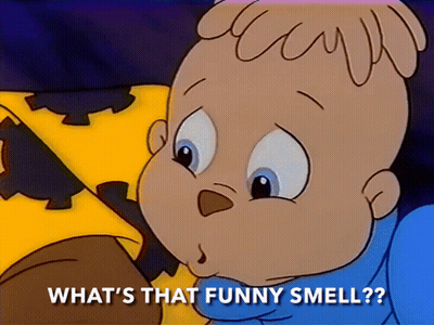 A Cartoon Character With The Words What 'S That Funny Smell GIF