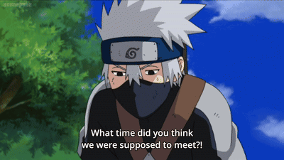 A Cartoon Character With The Words What Time Did You Think We Were Supposed To Meet On The Bottom GIF