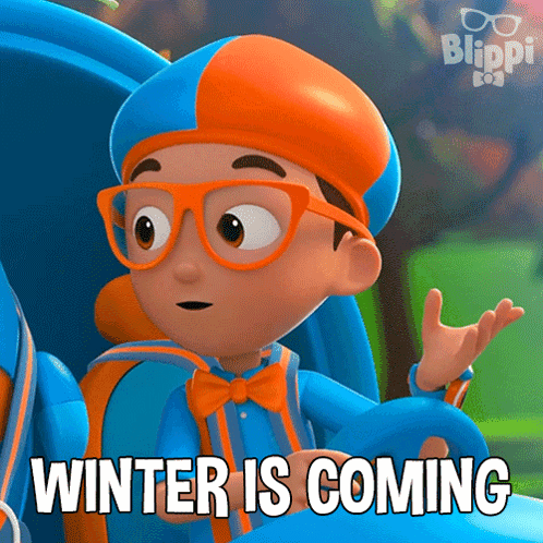 A Cartoon Character With The Words Winter Is Coming Written On It GIF