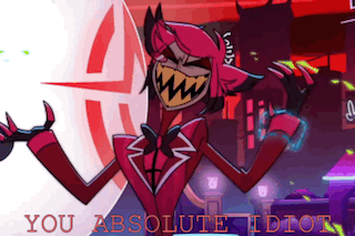 A Cartoon Character With The Words You Absolute Idiot On The Bottom Right GIF