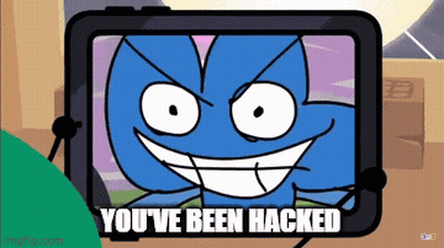 A Cartoon Character With The Words You 'Ve Been Hacked On The Bottom GIF