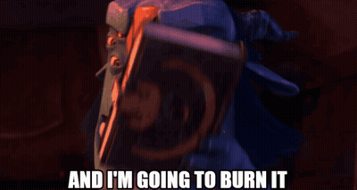 A Cartoon Character With Three Eyes And The Words And I 'M Going To Burn It GIF