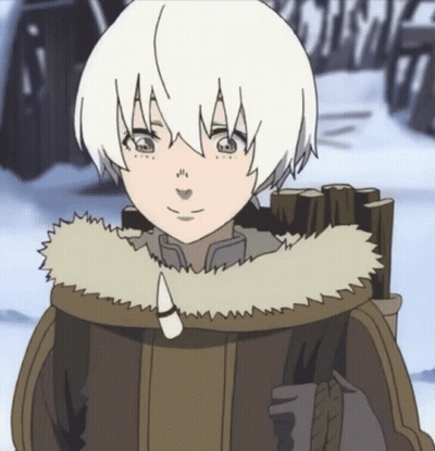 A Cartoon Character With White Hair And A Brown Jacket GIF