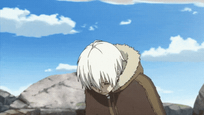 A Cartoon Character With White Hair And A Fur Collar GIF