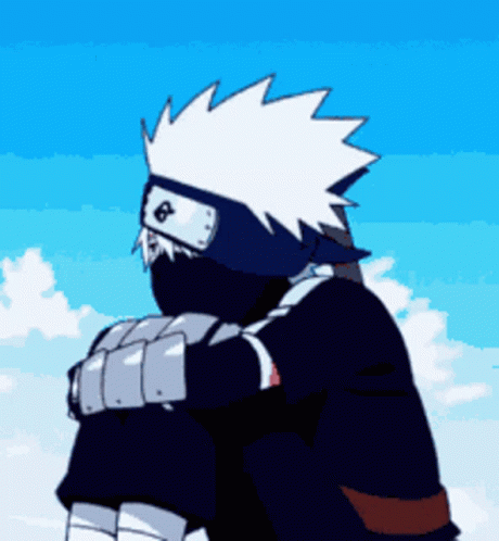 A Cartoon Character With White Hair And A Headband With The Letter G On It Is Sitting In Front Of A Blue Sky GIF